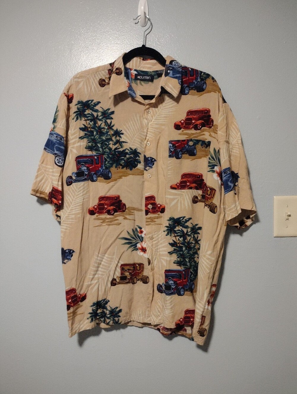 Vintage style car print shirt hawaiian retro button up